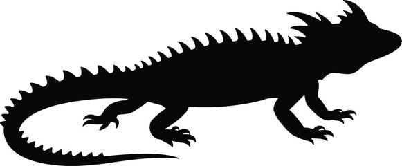 Naklejka premium Silhouette of a horned lizard with spiky texture on white background