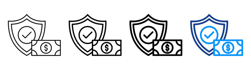 Money Security Icon Multiple Outline Collection Set