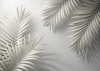 Fototapeta premium Abstract light grey space with intricate palm leaf silhouettes and subtle shadows