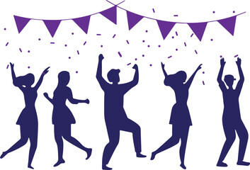 Dancing people silhouette vector, party dance illustration, celebration crowd clipart, festival dance graphic, dancing couple silhouettes, music party art, happy people dancing, group dance outline, e