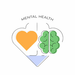 Vector art of icon illustration of a heart and brain representing mental health and the balance between emotions and logic