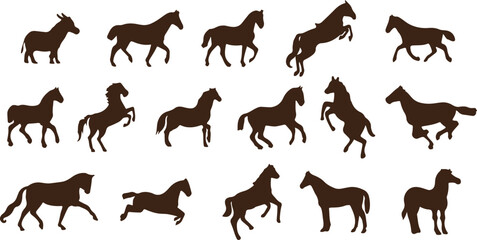 Horse Silhouette Vector Pack – Animal, Running, Gallop, Wild, Riding, Race, Farm, Black, Symbol, Isolated, Flat, Icon, Graphic, Pet, Equine, Mammal, Collection, Nature