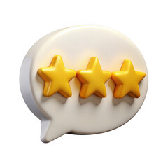 Three yellow stars in a white speech bubble isolated on transparent background