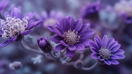 Close-up Macro View of Vibrant Purple Daisy-like Flowers with Soft Focus purple flowers