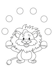 Cute Lion Juggling Balls Coloring page Vector Illustration