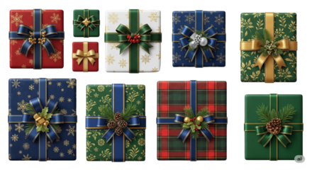 Christmas luxury gift present festive pattern top down view PNG set, cutout isolated on transparent background. Winter Holiday gifting season graphic ... See More



