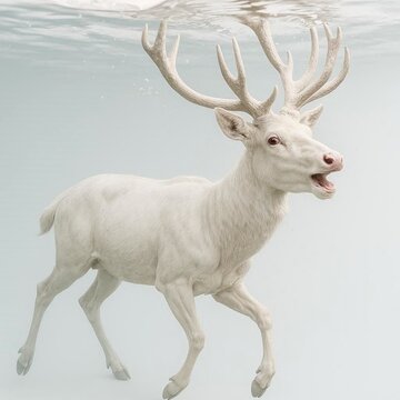 Albino Stug deer under the water