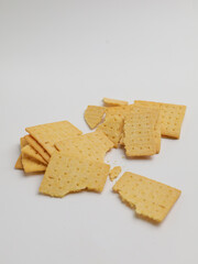 Crispy crackers on white background