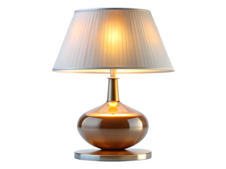 Elegant modern table lamp with warm glowing light isolated on transparent background