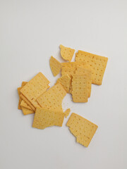 Crispy crackers on white background