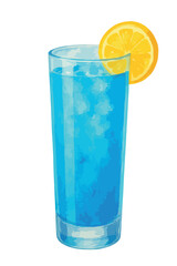 Blue Lagoon Rum cocktail watercolor illustration. Vector isolated on white background.