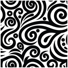 Abstract Black and White Swirl Seamless Pattern