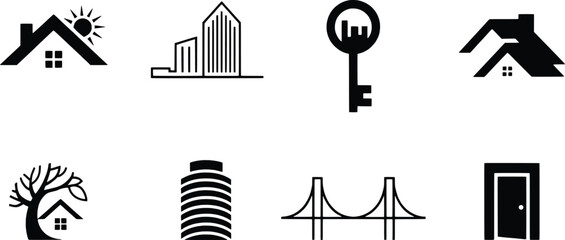 Obraz premium Collection of black and white real estate and architecture icons