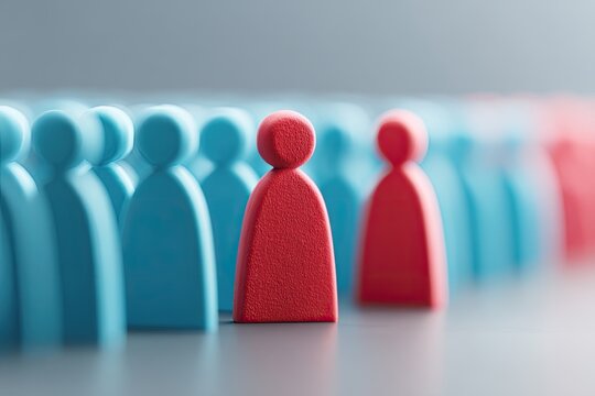 Single red figure in a line of blue figures