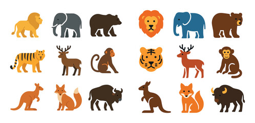 Obraz premium Colorful Wild Animal Icons