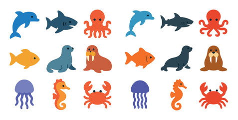 Fototapeta premium Aquatic Animal Icons