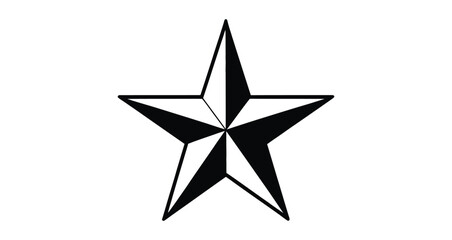 black and white geometric star icon isolated on white background, minimalist five-pointed symbol for design, branding, or decoration