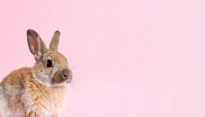 Obraz premium Adorable rabbit posing against a soft pink background animal photography studio setting close-up view cute concept for pet lovers