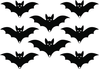 A Spooky Halloween Pattern Featuring Cute Black Bats on a White Background