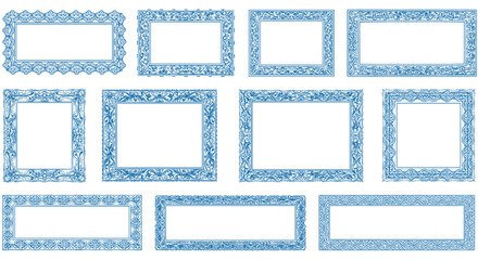 Elegant blue ornate decorative frame collection in vintage style