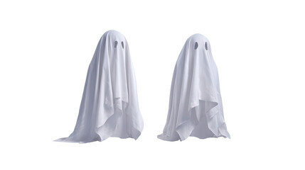 Two friendly ghosts isolated on transparent background