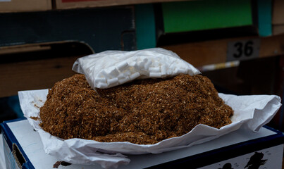 Bulk tobacco mixture in a traditional shop