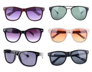 Assorted Sunglasses Displayed Against Transparent Background for Fashion Accessory Selection