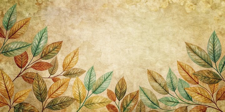 Earthy tones of organic leaves intertwined with paper background