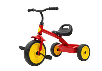 Fototapeta premium Red and yellow childrens tricycle isolated on transparent background