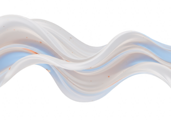Abstract flowing waves of light colors with subtle glitter, isolated on transparent background