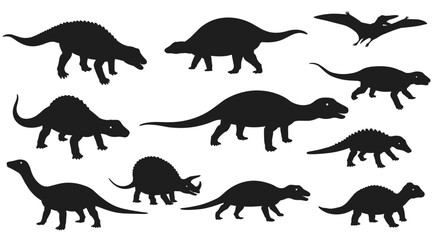 Silhouette dinosaurs collection: prehistoric reptiles in black and white