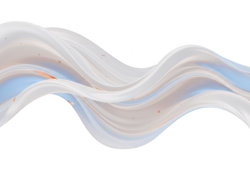Abstract flowing waves of light colors with subtle glitter, isolated on transparent background