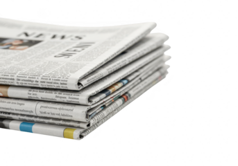 A stack of newspapers isolated on transparent background, representing news and information