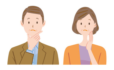 悩む中高年 夫婦のイラスト　考える中年夫婦　ミドル
