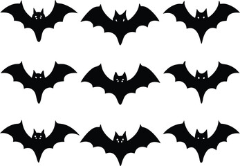 A Spooky Halloween Pattern of Silhouetted Bats in Flight on a White Background
