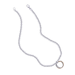 Curved silver chain with round pendant. Isolated watercolor jewelry illustration for catalog design, shop windows, branded packaging, interior design and wedding events.