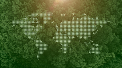 Green forests overlay world map for worlds environment days, Green eco ecosystem present background © Quality Stock Arts