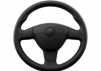 Black car steering wheel isolated on transparent background