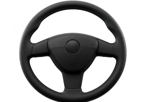 Black car steering wheel isolated on transparent background
