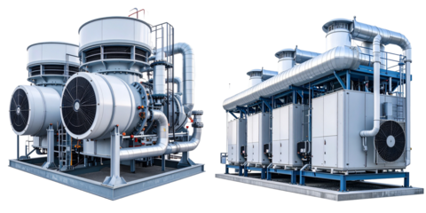 Industrial Machinery Set Against a Transparent Background with Complex Piping Systems and Futuristic Design