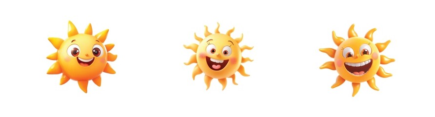 sun faces with different expressions and emotions 3d