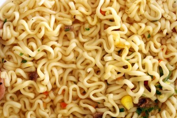 Noodles with spicy sauce and green onion chopped parts