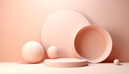 Fototapeta premium Soft pink abstract geometric shapes and spheres