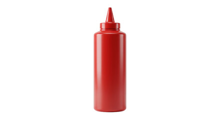 A Realistic Studio Shot of a Red Squeeze Bottle with a Narrow Spout Filled with Ketchup	