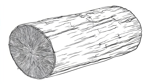 Isolated drawing of a log with visible rings and bark texture, lying flat