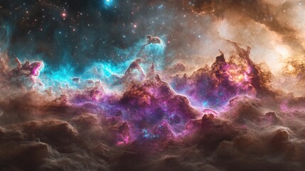 Fototapeta premium Swirling clouds of color in space create a stunning display of light and texture against a backdrop of countless stars