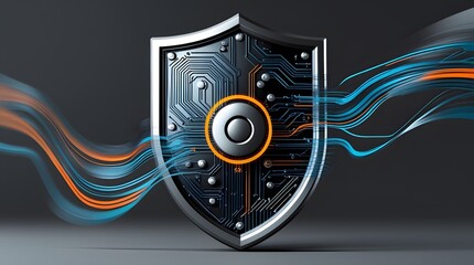 Obraz premium Conceptual Security Symbol in Black, White, and Circuit-Inspired Design 