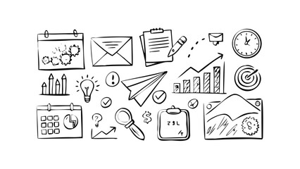 Abstract black and white sketch with scattered dots lines and shapes representing a chaotic yet artistic composition