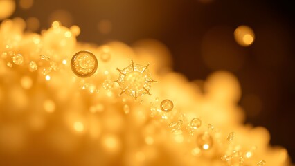 Golden Microscopic World Abstract Scientific Illustration For Medical And Research Backgrounds Science Blog Headers And Pharmaceutical Advertising Campaigns