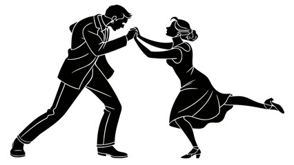 Elegant silhouette of a couple dancing together gracefully in a romantic ballroom pose